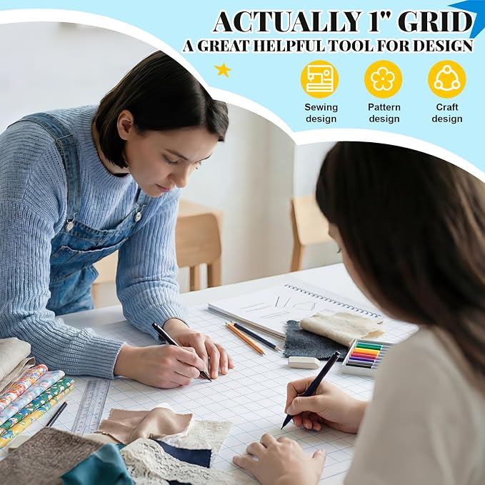 Jetec 2 Roll Large Grid Graph Paper Roll 1" Grid 16.5 Inch x 197ft Sewing Pattern Paper for Back to School Classroom Teaching Drafting Supplies Kids Students Gifts - Image 4
