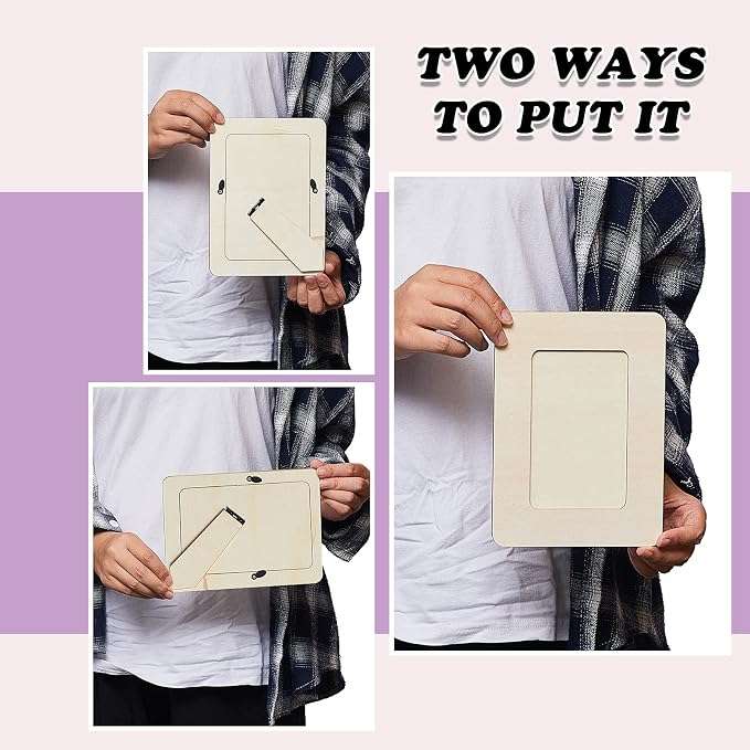 Yalikop 24 Pieces Unfinished Wooden Craft Picture Frames for Photos Bulk | 4x6 Inch Photo Holders for DIY Crafts, Standing Desktop Frames, Father's Day Birthday Gifts, Unfinished Wood Ready to Paint - Image 3