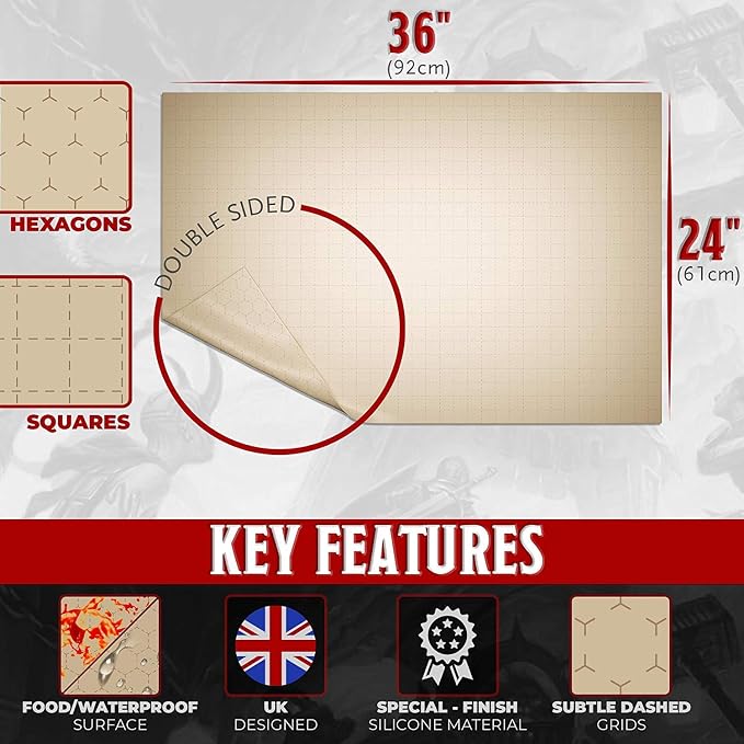 Silicone Battle Grid Mat - 24"x 36" Double-Sided Tabletop RPG Map - XL Parchment Gaming Surface for D&D, Pathfinder - Foldable, Non-Slip, Dry/Wet Erase Dungeon Master Mat - Image 2