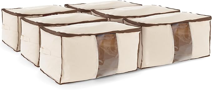 Covermates Canvas Storage Bag for Blankets, Clothes & Décor, 100% Cotton Breathable Fabric, Clear ID Window, Dual Zipper Closure, Carry Handles, Closet Organization, Natural by Covermates
