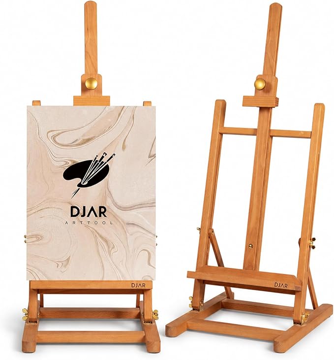DJAR H- Frame Tabletop Painting Easel, Adjustable Solid Beech Wood Desktop Art Easel, Hold Canvas Up to 27.5", Assembly-Free Art Stand for Artist, Student, Natural by DJARARTTOOL