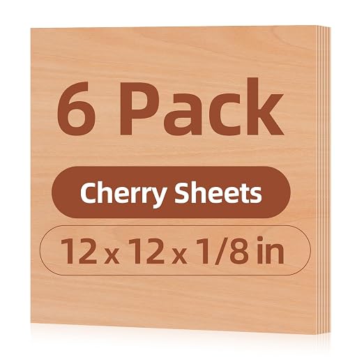 Rowood Cherry Plywood Sheets for Laser Cutting,12x12x1/8inch,6 Pack 3mm Thin Unfinished Wood Crafts for Laser Engraving Blanks and DIY Ornaments and Architectural Model by RowoodAssembleArtDecorateLife
