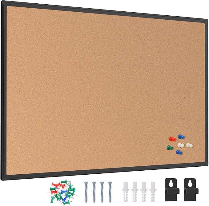 Cork Board Bulletin Board 20 x 30, Black Aluminium Framed Corkboard, Office Board for Wall Cork, Large Wall Mounted Notice Pin Board with 16 Push Pins for School, Home & Office by Justdowhatyouwanttodo