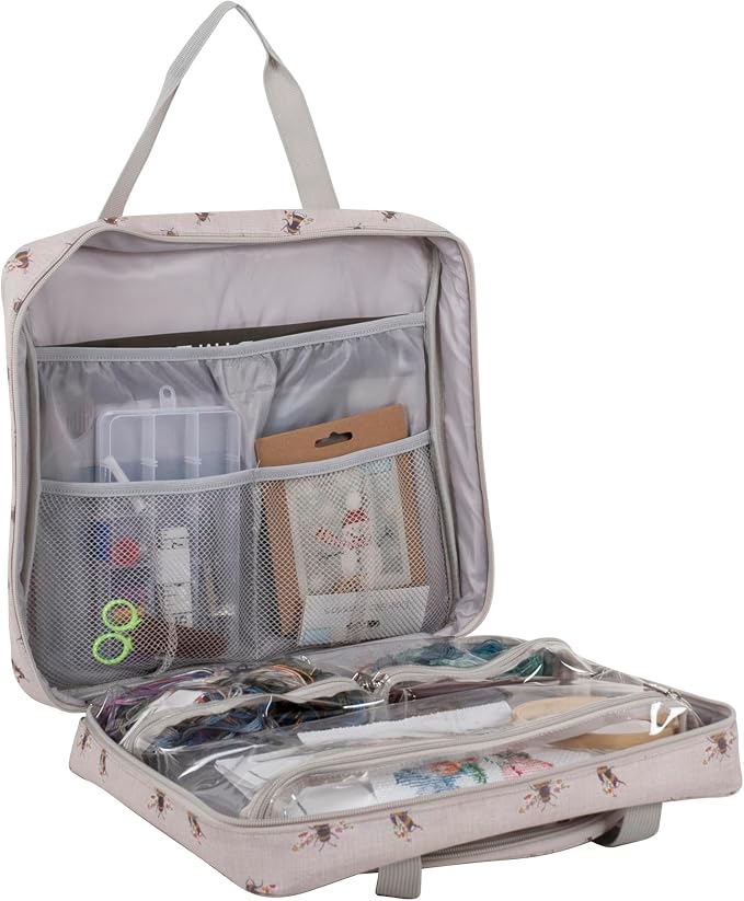 Hobby Gift Craft Bag with Embroidery Hoop Storage - Sewing and Embroidery Project Bag with Zipper Compartments, Storage for Hoops, Threads and Accessories - Image 6