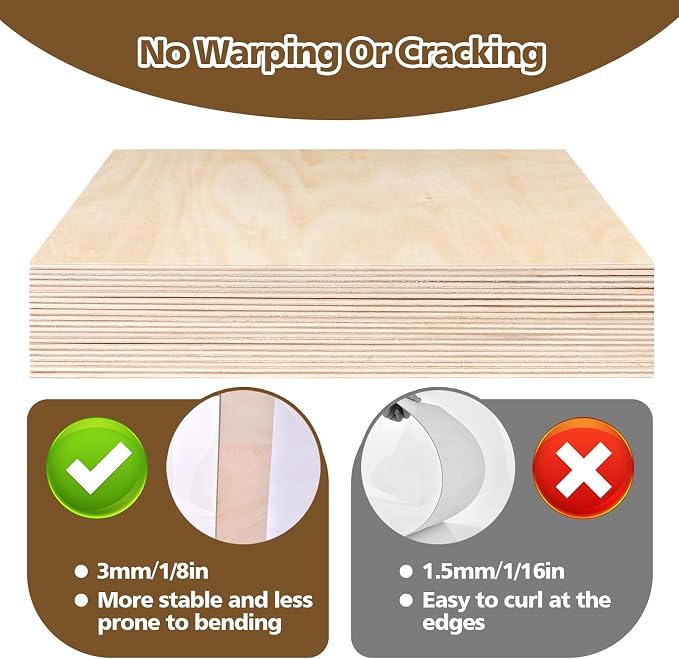 Adrattnay Basswood Sheets 3mm - 1/8 x 12 x 12inch, 48pcs Square Laser Basswood Plywood for Laser Cutting & Engraving DIY Crafts, Wood Burning, Painting, Architectural Model Building - Image 4