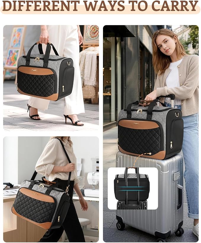 Arcoyard Sewing Machine Carrying Case with Base Plate, Shoulder Strap, Sewing Machine Bag Fits Most Standard Sewing Machines and Storage Sewing Accessories, for Brother, Singer, Black Gray Brown - Image 7
