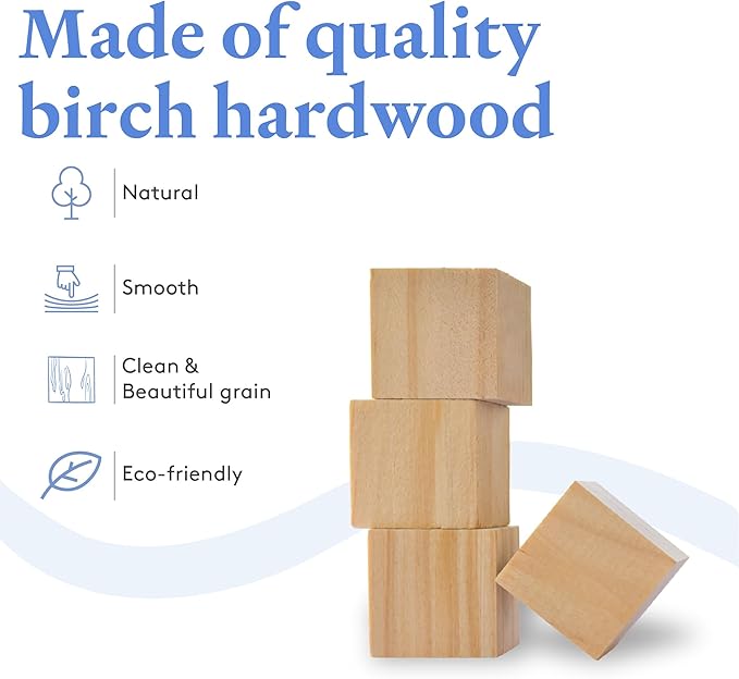 DIY Wooden Cubes 3-inch, Pack of 2 Large Wooden Blocks, Unfinished Wood Blocks for Crafts, STEM, Dice, and Building Blocks for Stacking, by Woodpeckers - Image 3