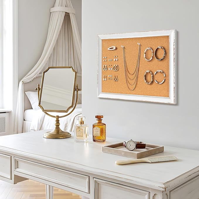 DOLLAR BOSS Distressed White Cork Board, 16"x12" Bulletin Board | Hand-Finished Rustic Frame, Vintage Farmhouse Pin Board, For Office & Home Decor, Includes Pins & Hanging Hardware - Image 6