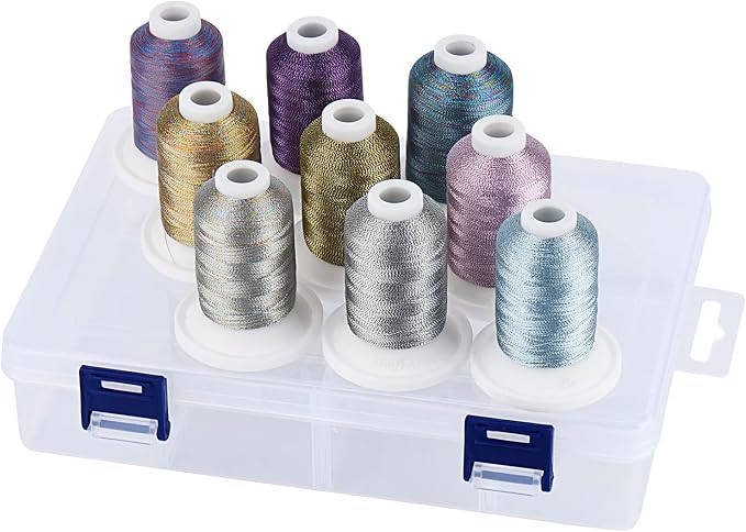 Simthread Metallic Embroidery Thread with Storage Box, 700M Snap Spools | 9 Colors for Embroidery and Sewing Machine by Simthread