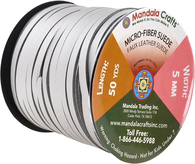 Mandala Crafts 5mm Metallic Silver Faux Suede Vegan Leather, Jewelry Making | 50 Yards Durable Flat Leather Strings, Laces & Strips for Bracelets, Necklaces, Braiding, Dream Catchers Supplies & Chokers - Image 2