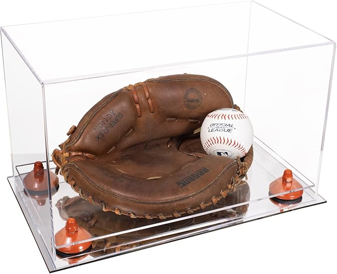 Better Display Cases Clear Acrylic Catchers Glove Display Case with Orange Risers and Mirror Base (A011/V16)