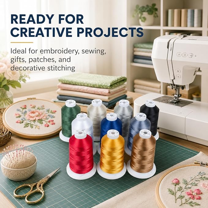 Simthread 10-Color 5500Yds Each 40WT Polyester Embroidery Thread Set | 10-color set with large 5500Yds spools feeds smoothly with stable 40WT polyester thread for home and commercial machines. - Image 7
