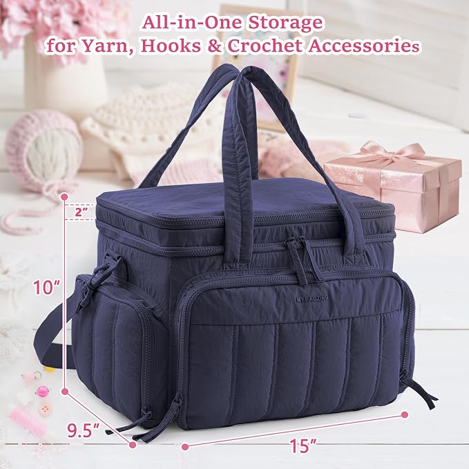 MYBAGZING Large Knitting & Crochet Bag Organizer for Yarn Storage, Double-Layer Knitting Project Bag with 6 Grommets, Yarn Organizer Tote for Knitting Supplies Crochet Hooks & Accessories Gift for Mom - Image 6
