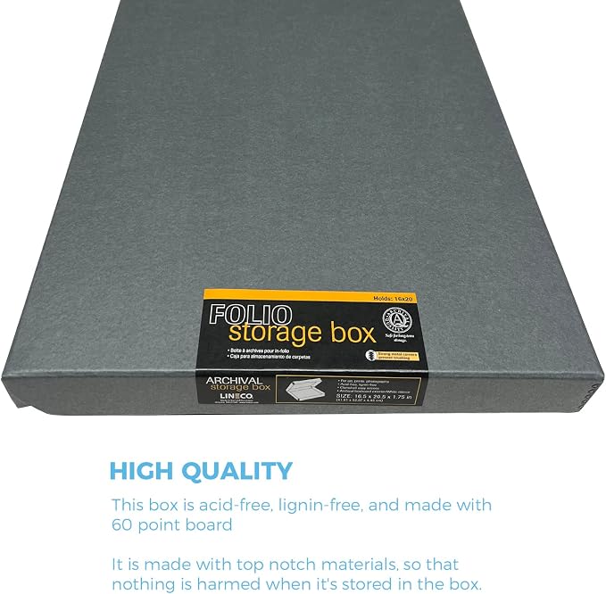 Lineco Clamshell Archival Storage Box, 16.5x20.5x1.75 Inch, Gray, Pack of 2 | Acid-Free with Metal Edge Boxboard, Organize and Store Photos Documents Cards Negatives Magazine Prints Family Records DIY - Image 5