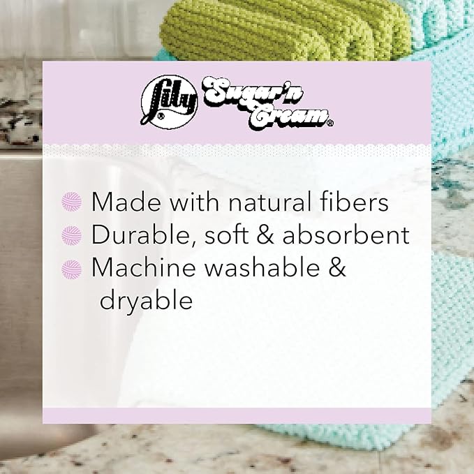 Lily Sugar'n Cream Cone Cotton Yarn for Dishcloths, White | #4 Worsted Yarn, 100% Cotton Cone Yarn for Crochet, Knitting, Dishcloths and Crafts, 674 Yards, 400g/14.11oz, 1-Pack - Image 7