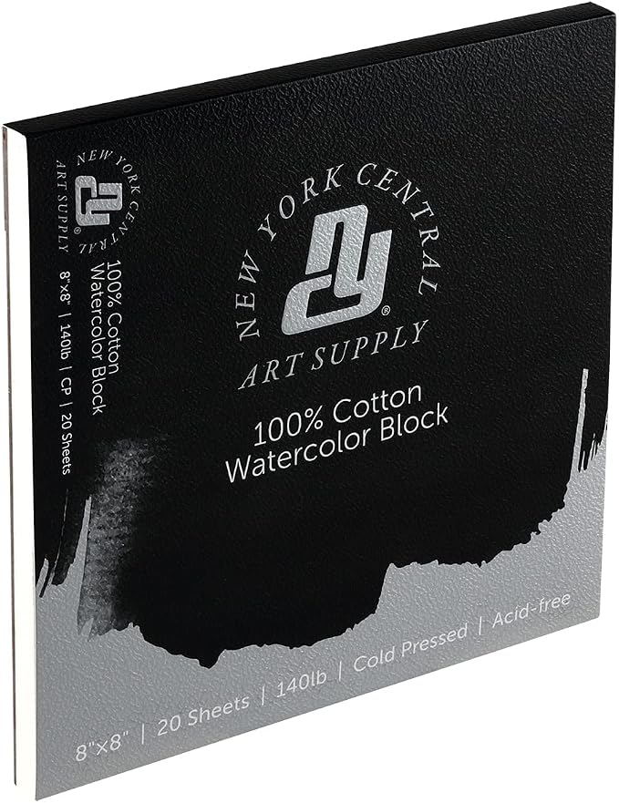 New York Central Watercolor Block, 140lb/300gsm Cold Press 8x8, 20 Sheets, Archival Watercolor Paper for Artists, Students, Gelatin Sized, Durable Water Color Paper, Suitable for Wet and Dry Media - Image 2