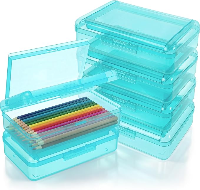 Blulu 6 Pack Double Layer Pencil Boxes Large Capacity,Teal | with Snap-tight Lid Plastic Pencil Cases Pen Storage 8 x 5 x 2 in for Back to School Supplies Stationery Donation Office Home - Image 8