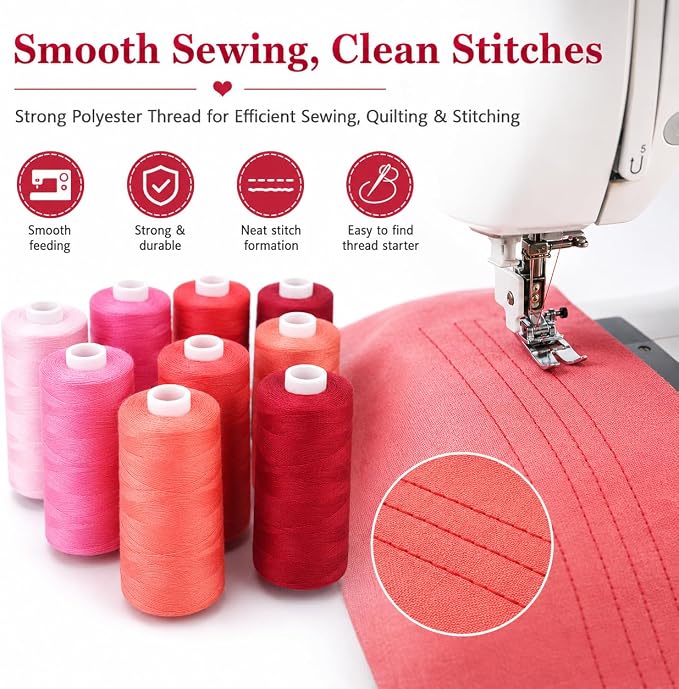 Simthread All Purpose Sewing Thread, 10 Spool Assorted Red Series 1000 Yards Each Bobbin Polyester Thread for Sewing, Handy Polyester Sewing Threads for Sewing Machine - (Red Series) - Image 5