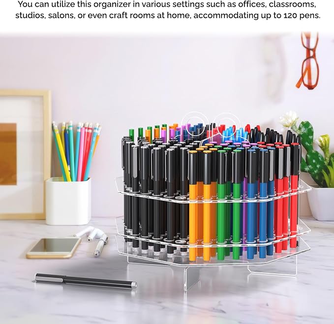 Marketing Holders 6 Pack 120 Slot Pen Holder Clear Acrylic Organizer Tabletop Display Color Pencils Makeup Brushes Utensil Office Craft Supply Retail Department Stores Stylish Practical and Easy - Image 2