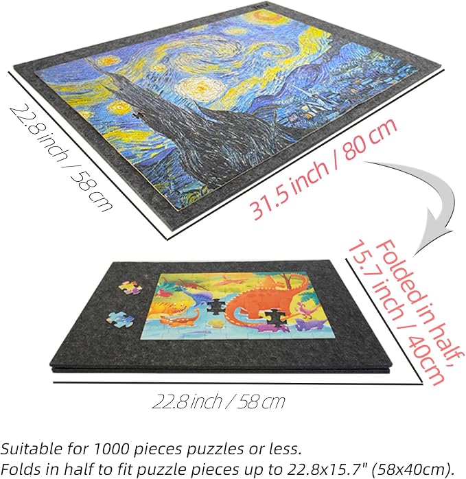TELY Foldaway Puzzle Board Felt Mat for up to 1000 Pieces of Jigsaw Puzzle, Foldable for Easy Storage, Portable Puzzle Pad, (Black/9mm Thickness) - Image 4