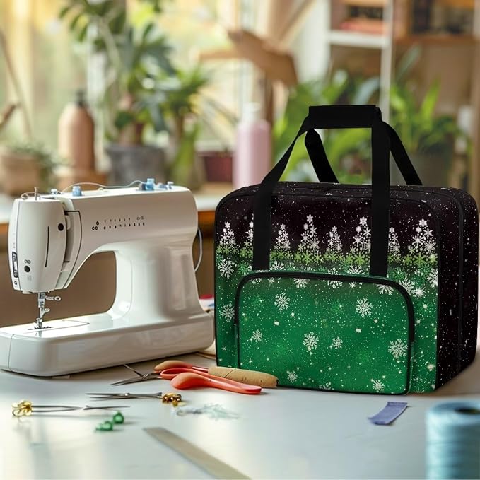 Sewing Machine Storage Carrier Bag Portable Appliance Dust Bag Versatile Sewing Machine Organizer Case with Handle and Soft Cushion, Christmas Snowflake Tree Black Green - Image 4