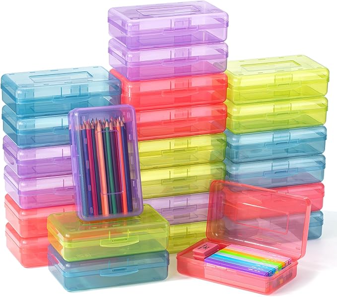 Mr. Pen- Plastic Pencil Case Box, 24 Pack | Large Crayon Marker Pen Organizer Bulk, Plastic Bead Organizing Container with Snap-Tight Lids, Clear Craft Storage Boxes by MrPen