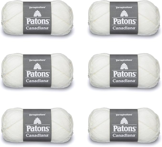 Patons Canadiana Winter White Yarn - 6 Pack of 3.5oz/100g - Acrylic - 4 Medium - 205 Yards - Knitting, Crocheting & Crafts by Patons+Yarns