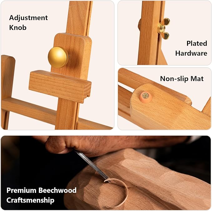 DJAR H- Frame Tabletop Painting Easel, Adjustable Solid Beech Wood Desktop Art Easel, Hold Canvas Up to 27.5", Assembly-Free Art Stand for Artist, Student, Natural - Image 4