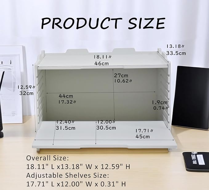 YFS White Horizontal Paper Storage Tray, Multi-Layer Desk Document Holder, 18 1/8" × 13 3/16" × 12 9/16" Large Capacity Mail Organizer for Office School Home（5 Tier-Horizontal） - Image 3