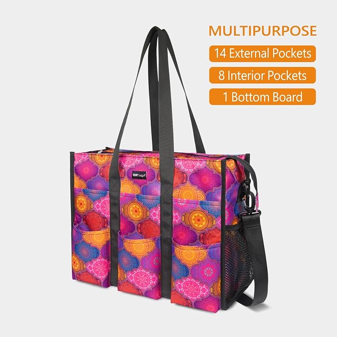 TOPDesign Utility Water Resistant Tote Bag with 22 Pockets, Top Zipper Closure & Thick Bottom Support, for Working Women - Image 3