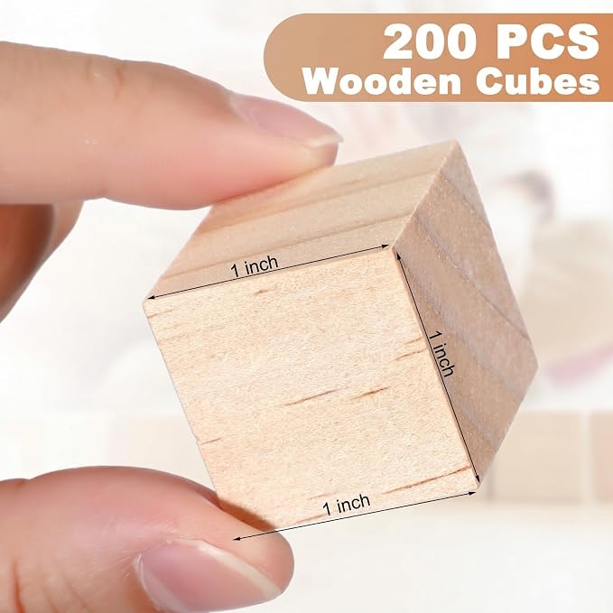 Barydat 200 Pcs 1 Inch Wooden Cubes, Unfinished Wooden Blocks for Crafting Natural Craft Wood Square Blank Cube for DIY Project Baby Showers - Image 2