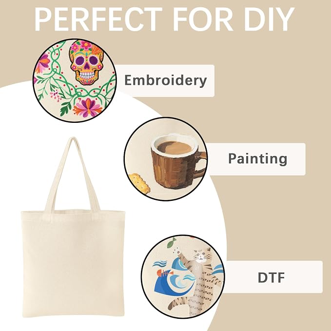 OKBA Sublimation Tote Bags, Canvas Bags Bulk Blank Tote Bags, Reusable Shopping Bags for Decorating DIY Crafting - Image 5