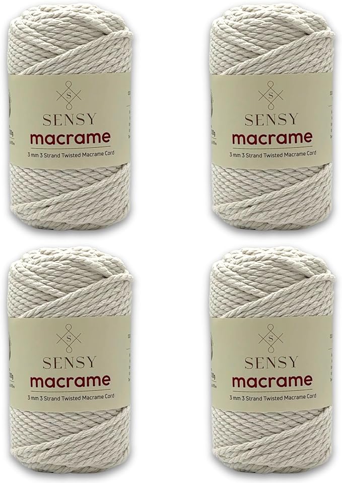 S Sensy 3mm Triple-Recycled Cotton Macrame Cord 4 Skeins, Natural 82 Yards by SSENSY