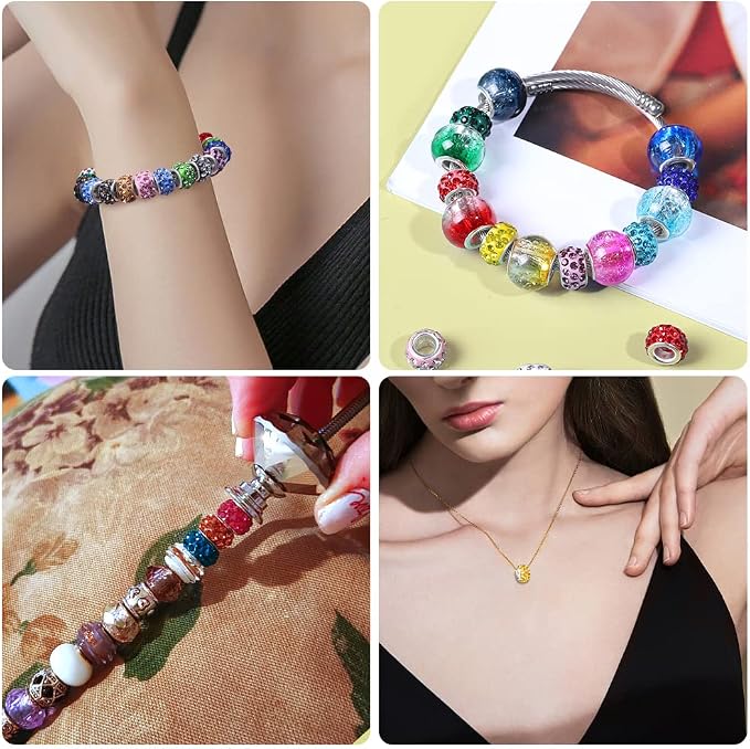 Aipridy European Large Hole Beads, Colorful Glass Charm Beads Set, Assorted Patterns and Designs Rhinestone Craft Beads for DIY Bracelet Jewelry Making (216, Mixed Pack by Color) - Image 5