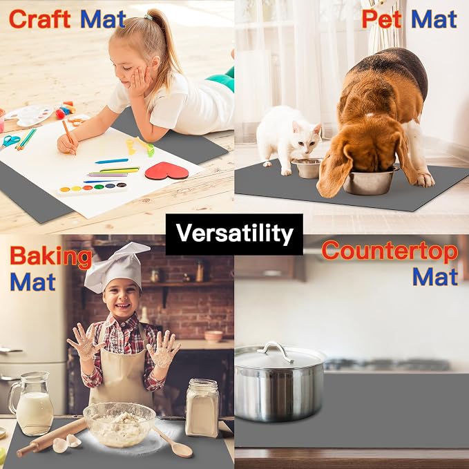 2MM Thick Silicone Countertop Mat, 35.4"x 23.6" Silicone Mats for Kitchen Counter, Nonslip Heat Resistant Mat, Large Kitchen Counter Mats, Waterproof Countertop Protector(Black) - Image 7