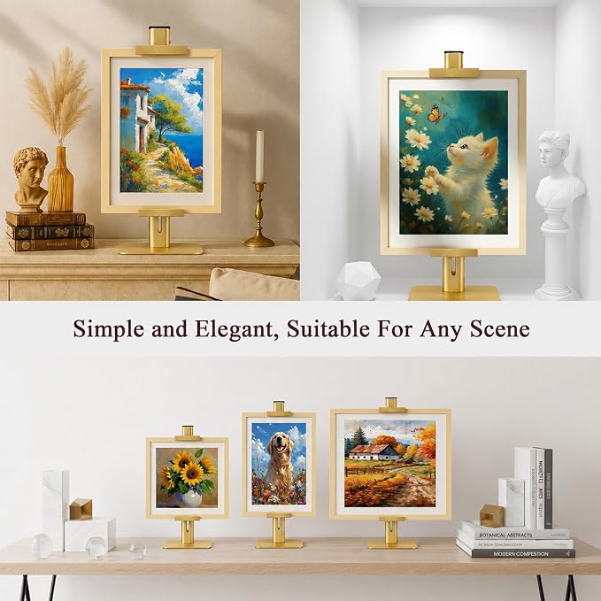 24''Adjustable Metal Tabletop Easel, Picture Frame Stand | Heavy-Duty Metal Display Stand for Artworks, Photos, Signs, Fits Most Frames up to 1.26" Thick (Gold) - Image 3