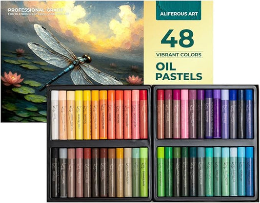 Aliferous Art Oil Pastels - 48 Colors soft pastels for artists - oil pastel set - pastels art set - portfolio oil pastels professional - pastels art supplies for kids - pastel kit