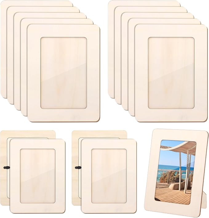 Fovths 12 Pieces Wooden Picture Frames for Crafts Unfinished Solid Wood Photo Frames for 4 x 6 Photos Standing Pictures Frame with PVC Film for DIY Art Crafts Paintings Home Decor by Fovths