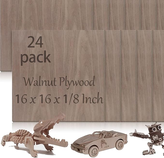 24 Pcs Walnut Unfinished Wood Craft, 16 x 16 x 1/8 Inch - 3mm Thick Walnut Unfinished Plywood for Laser Cutting & Engraving, School DIY Projects, Painting, Fretwork, CNC Cutting, and Wood Burning by Vemkyrio