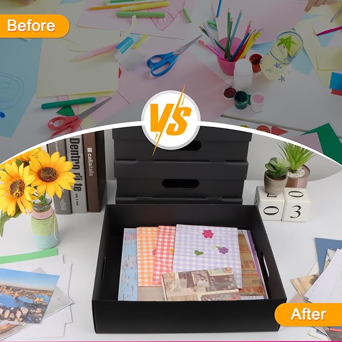 6PCS Photo Storage Box,14.8“ x 12.2“ x 3.9“ Photo Keepsake Storage Box Sturdy Picture Box Store and Protect Pictures,Documents Black - Image 3