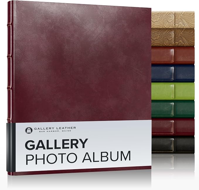 Gallery Leather Photo Album 4x6 Pictures with Slip-In Pockets & Writing | Space – Holds up to 120 Photos, Ring Bound, Made in USA – Acadia Deep Red - 11.75" x 10.5" by GalleryLeather