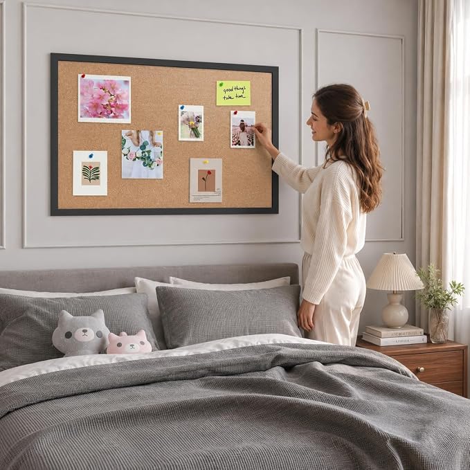 17"x23" Black Wood Framed Hanging Cork Bulletin Board | Premium quality. This large bulletin board serves as reliable corkboards for wall display. - Image 6
