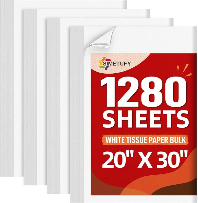 Simetufy 1280 Sheets 20x30 White Tissue Paper Bulk for Packing Moving | Gift Wrapping Tissue Paper for Weddings, Birthdays, Holidays, and Christmas Crafts Decor by Simetufy