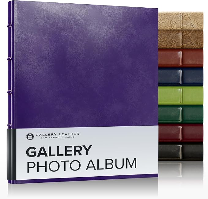 Gallery Leather Photo Album 4x6 Pictures with Slip-In Pockets & Writing | Space – Holds up to 120 Photos, Ring Bound, Made in USA – Acadia Plum - 11.75" x 10.5" by GalleryLeather