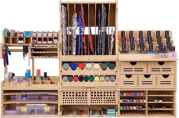Wooden Model Kit Tool Organizer Storage Rack, Paint Rack Organizer with MDF Material, Brush/Screwdriver Storage, Craft Supplies Storage, Suitable for Tamiya Gundam Model Tools, GK10 by Bucasso