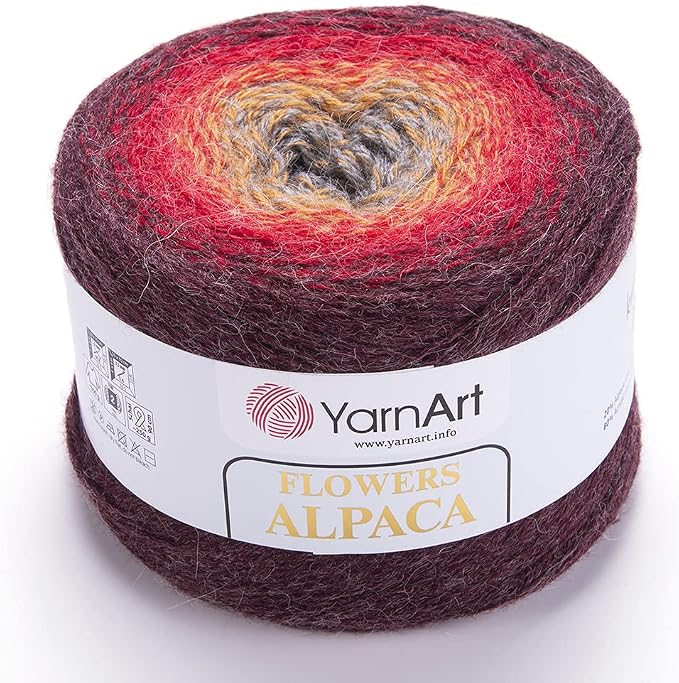 YarnArt Flowers Alpaca – Gradient Cake Yarn, 20% Alpaca 80% Acrylic, 250g/1028 Yards (8.82oz), Soft Multicolor Fine Sport Yarn for Knitting & Crochet Shawls, Sweaters, Scarves (422) by YarnArt