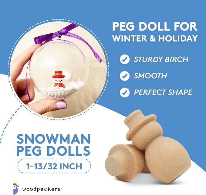Snowman Peg Dolls 1-13/32 inch, Pack of 25 Wooden Peg Dolls for Christmas Crafts, Nativity Scenes, Holiday Decorations, by Woodpeckers - Image 5