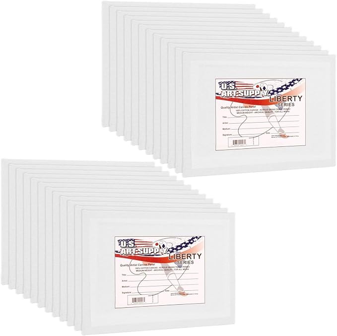 U.S. Art Supply 11 X 14 Inch Art Canvas Board Panels 24 Pack - 8 Ounce Heavyweight Cotton Acid Free Canvases for Painting Acrylics and Watercolor (1 Case of 24 Single Canvas Painting Panels) by USArtSupply