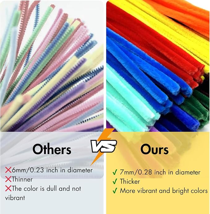 2700 PCS 45 Colors Thick Pipe Cleaners Craft Bulk,12-Inch Chenille Stems | 7mm thick, Extra-fuzzy fibers resist shedding,fluffy stems for Craft Supplies & Materials,Ideal for holiday craft & DIY art - Image 5
