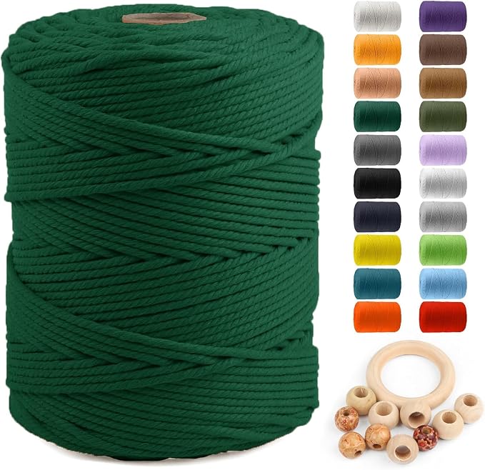ZUEXT Macrame Cord, Blackish Green, 5mm x 328yds Cotton String Macrame Yarn | Natural Handmade, 4 Strands Twisted Cotton Rope, for Craft Wall Hanging Weaving Tapestry Dream Catchers Hanger DIY Gift, 300m by ZUEXT